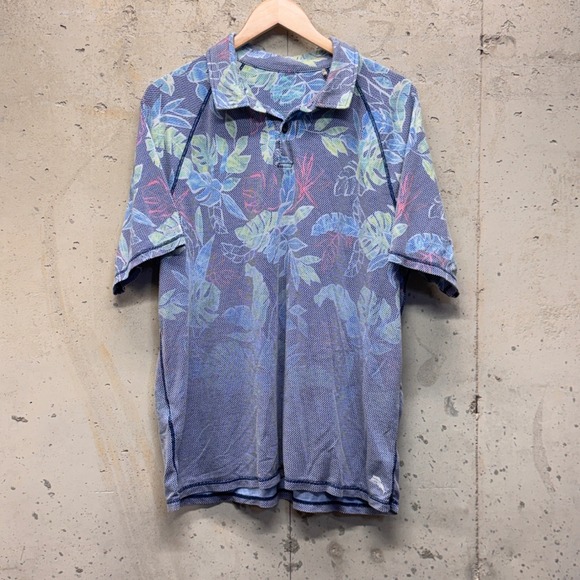Tommy Bahama Other - Tommy Bahama IslandZone Polo Mens XL Blue Tropical Leaf Print Resort Hawaiian